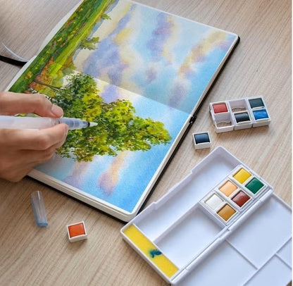 Superior Solid Watercolor Paint Set 12 Colors with Water Brush | Bright Watercolor Kit