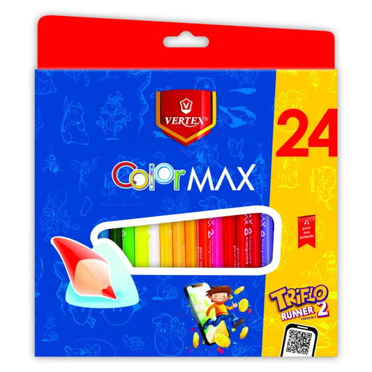 Vertex ColorMAX TriFlo Runner 2 أقلام تلوين خشبية 24 لون | ألوان ناعمة للرسم والتلوين